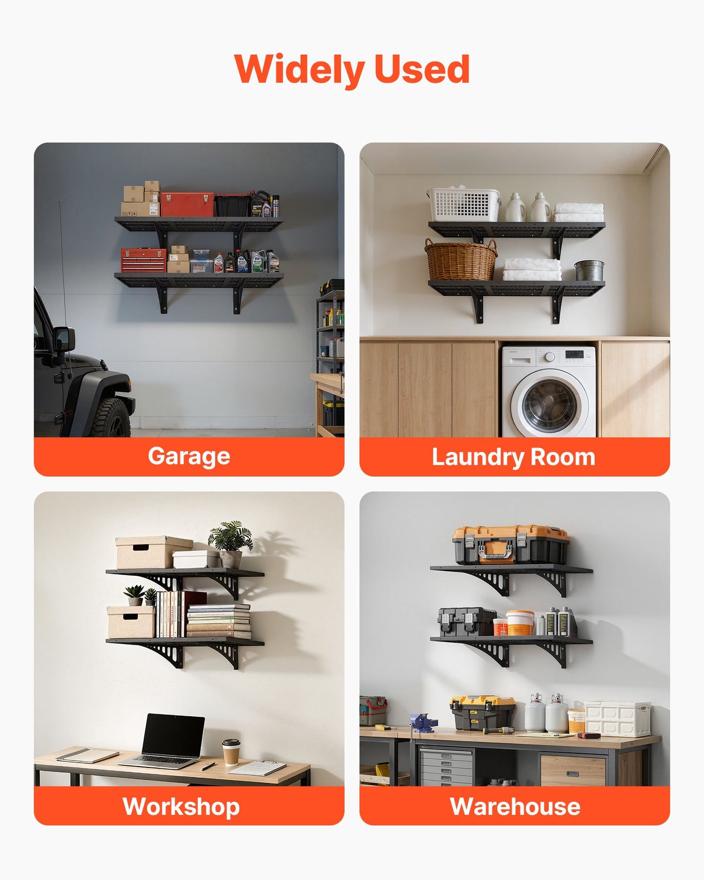 Heavy Duty Wall Garage Shelving Unit - 2 Tiers, Steel Storage Rack, 560 lbs Capacity