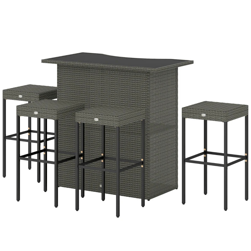 Outsunny 5 Piece Rattan Wicker Bar Set, High Top Outdoor Table And
