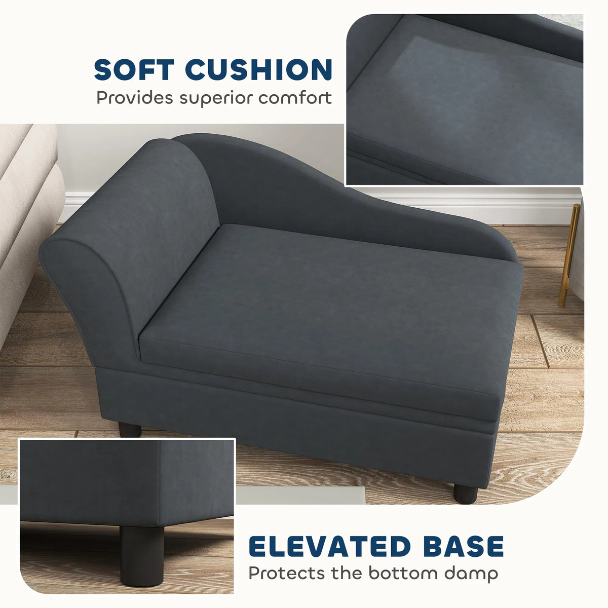Pet Sofa Bed Couch with Storage for Cats and Small Dogs - Dark Gray