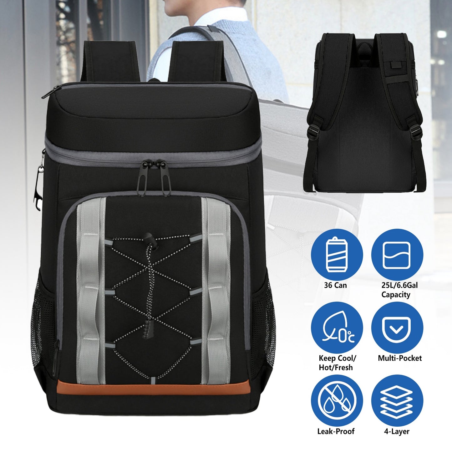 Insulated Cooler Backpack with 36 Can Capacity - Multi-Pocket Design