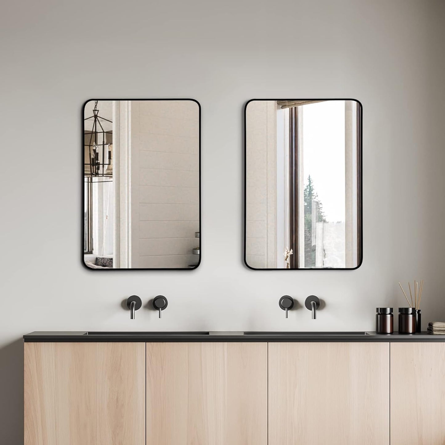 24x32 Inch Black Metal Framed Rectangular Wall Mirror