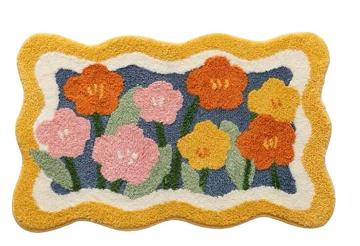 Miniature Flower Bathroom Floor Mat - Soft Imitation Cashmere Absorbent Rug 60x90cm