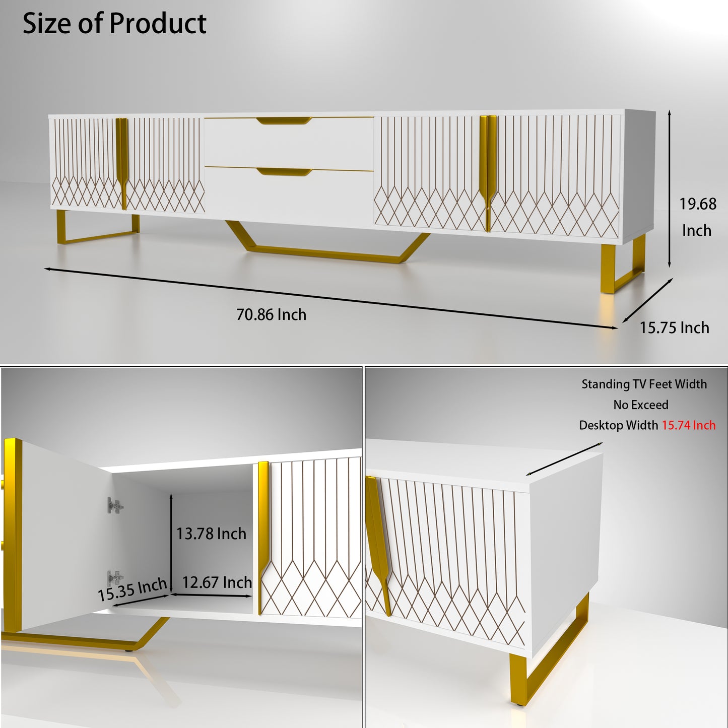 Modern TV Console with Storage Cabinets - Carve Design, White
