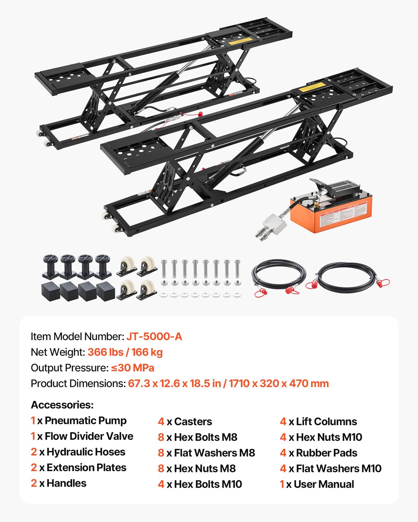 Portable Car Lift 5000 lbs Capacity Heavy Duty Pneumatic Hydraulic Jack with Wheels
