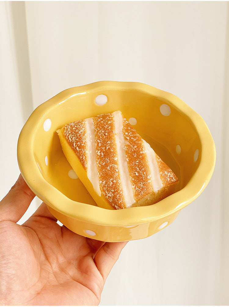 Polka Dot Porcelain Bowl Set - Cute Kitchen Dinnerware, 5-Inch