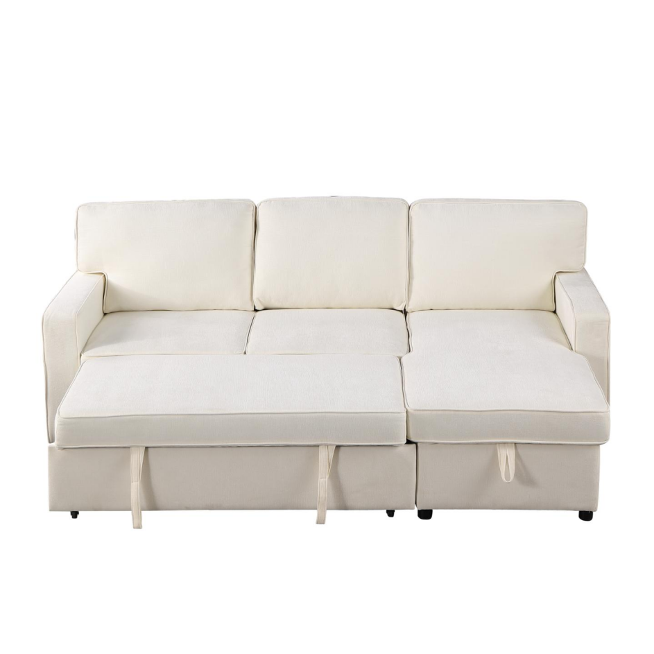 Upholstery Sleeper Sectional Sofa with Storage & USB Port - Beige
