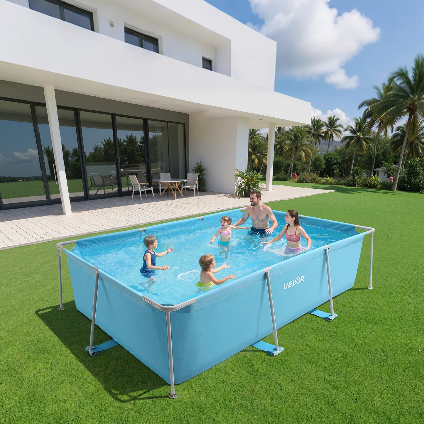 Rectangular Above Ground Swimming Pool 118x78x30 In Blue - Family Garden Pool