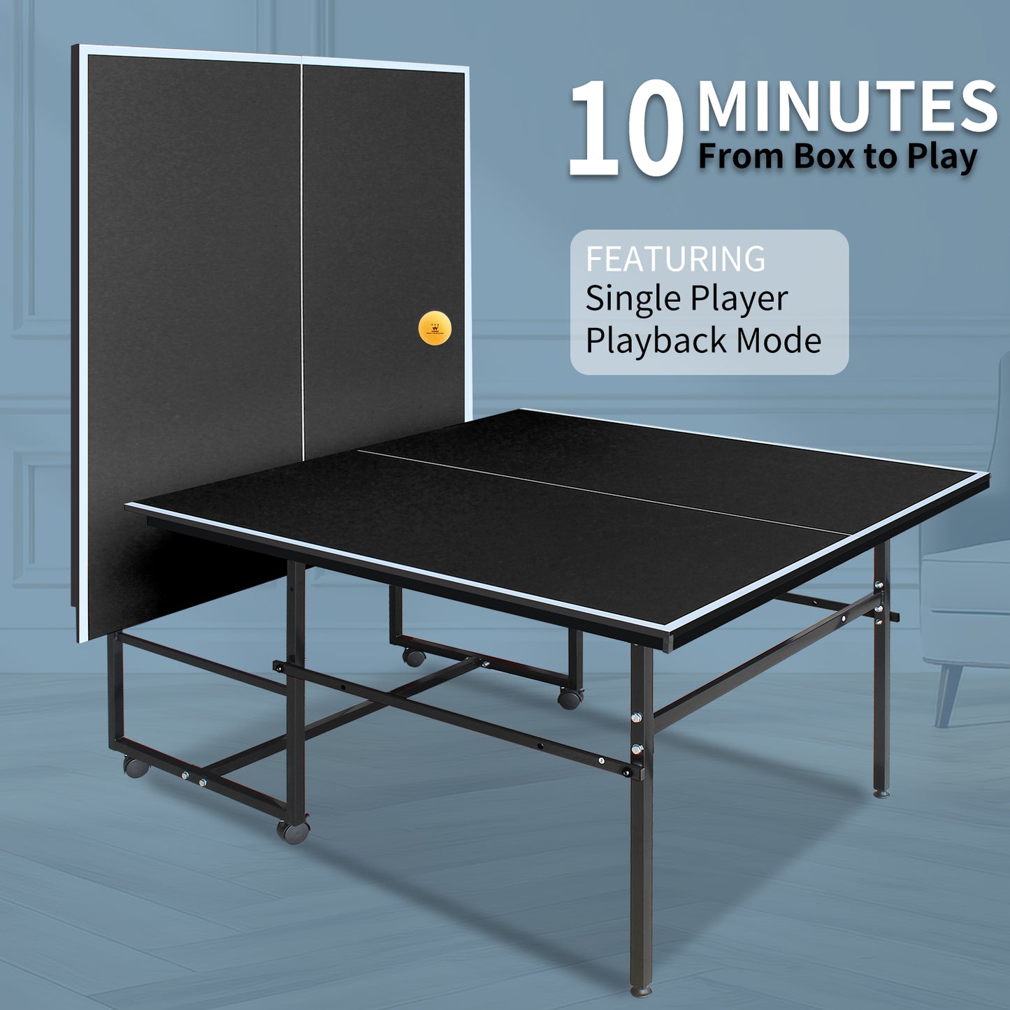 Mid-Size Foldable Black Table Tennis Table Set with Paddles & Balls