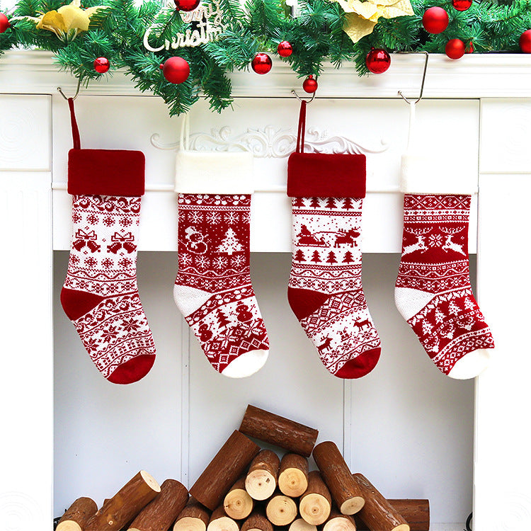 Christmas Gift Bag with Jacquard Yarn Decorative Holiday Holder