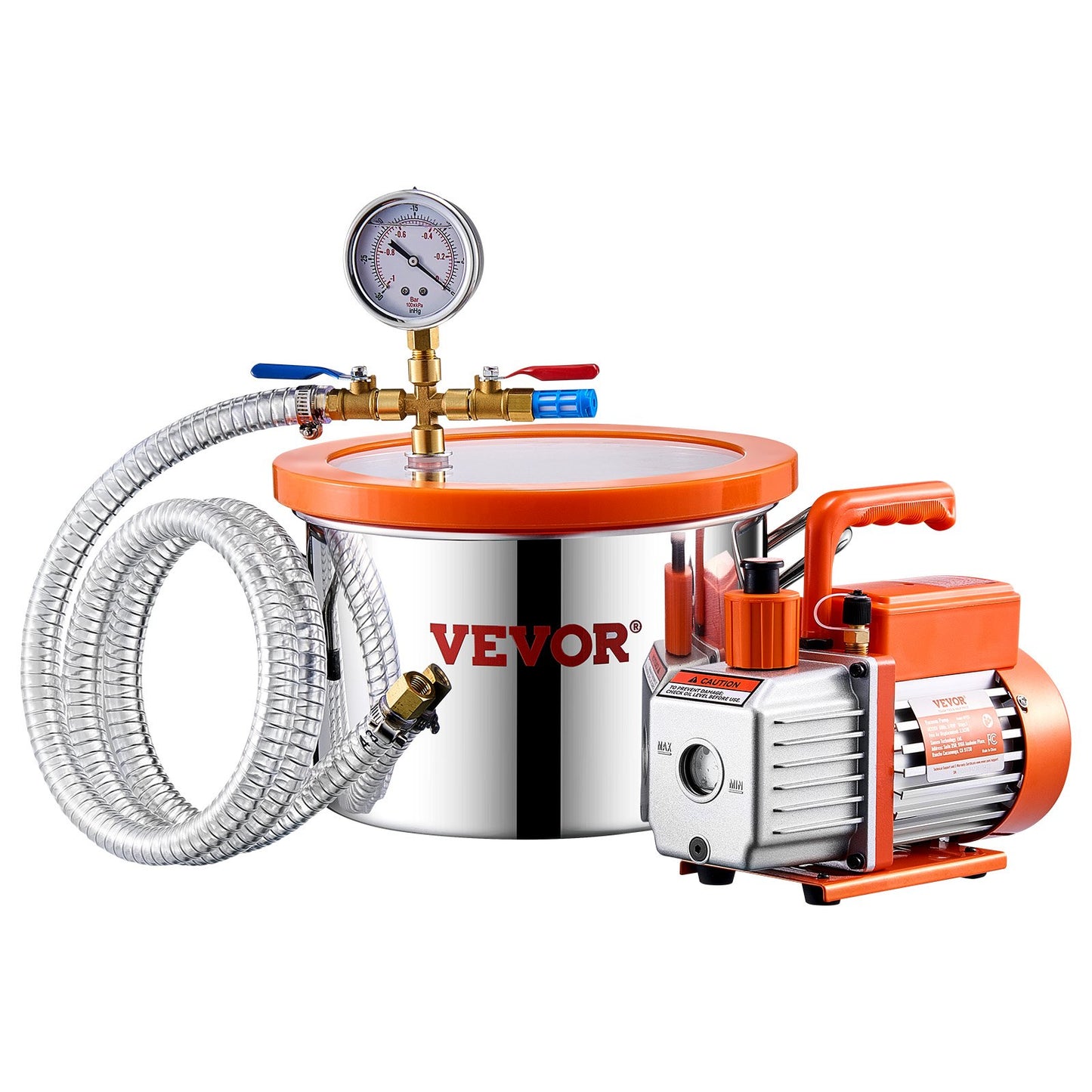 1.5 Gallon Stainless Steel Vacuum Chamber Kit with 3.5 CFM Vacuum Pump - Orange