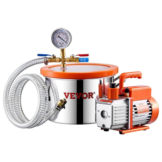 1.5 Gallon Stainless Steel Vacuum Chamber Kit with 3.5 CFM Vacuum Pump - Orange