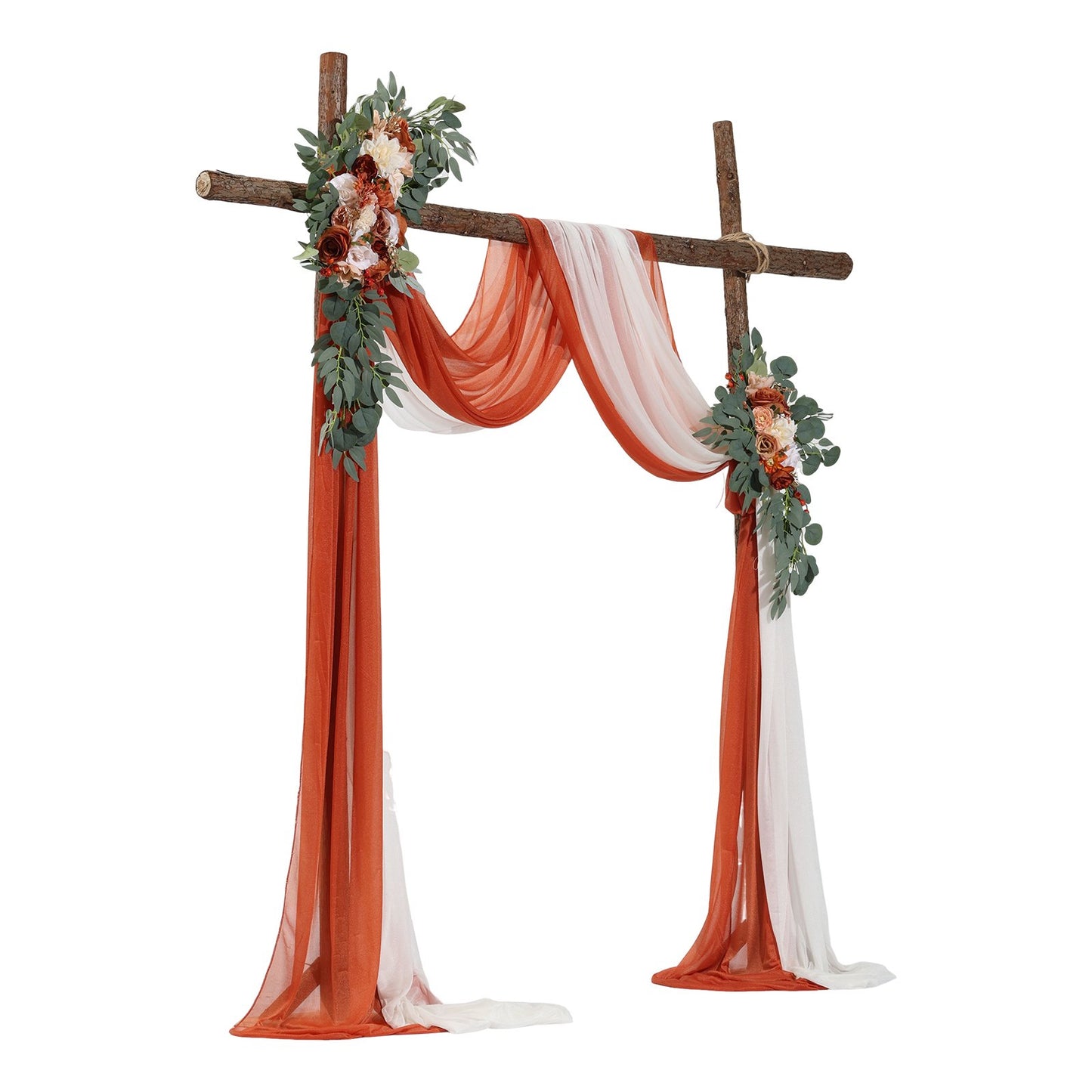 Artificial Wedding Arch Flowers Kit with 21ft Draping Fabric - Burnt Orange