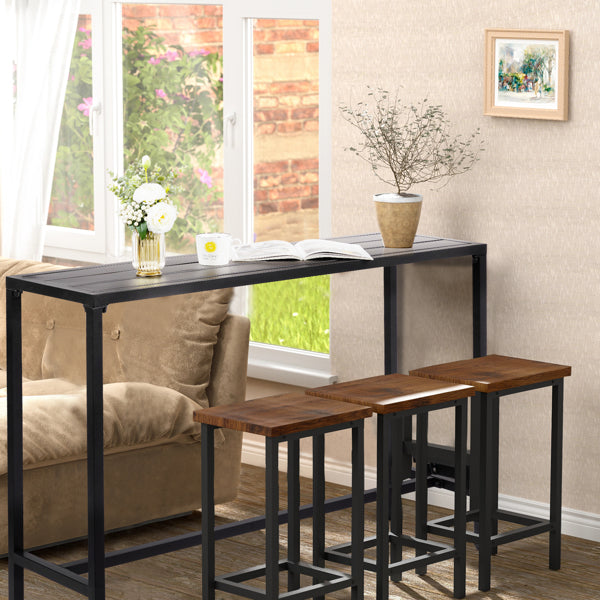 55 Inch Outdoor Bar Table with Adjustable Feet - Rectangle Narrow Counter Height Table for Patio Garden Balcony Black