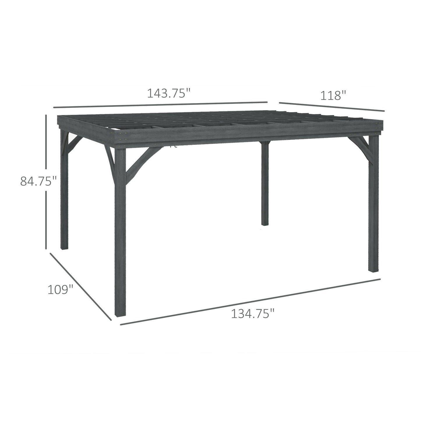 10x12 Gray Outdoor Wooden Pergola with Concrete Anchors