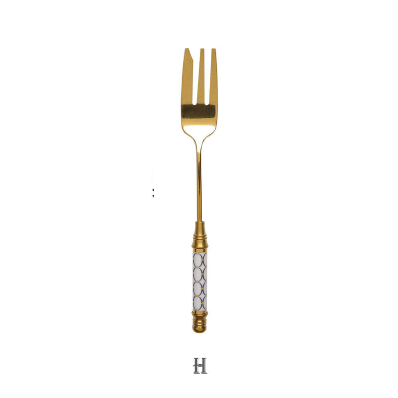 European Retro Gold-Plated Stainless Steel Dessert Spoon Set - Multiple Styles