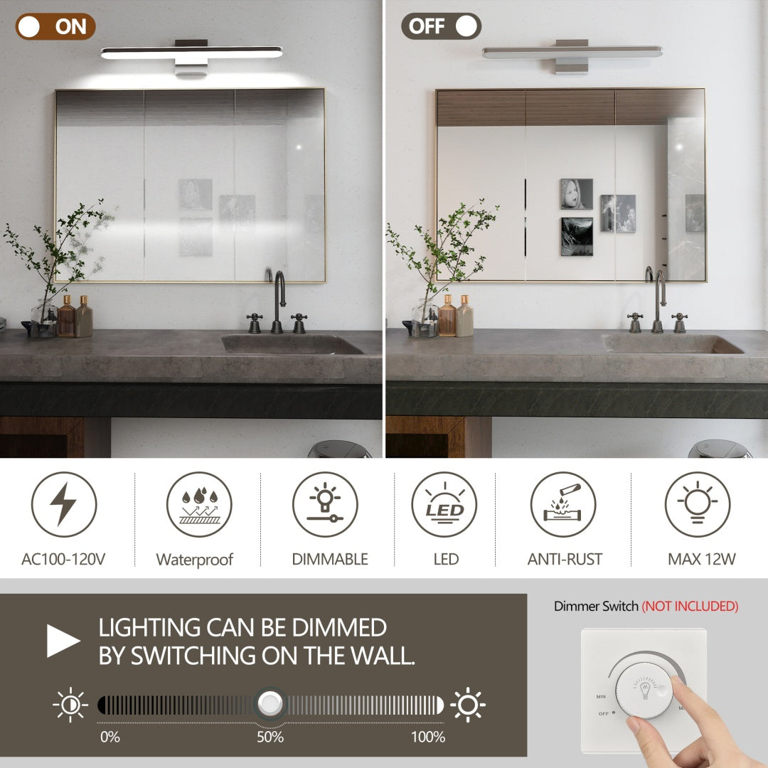 24 Inch Dimmable LED Bathroom Vanity Light Chrome Wall Fixture