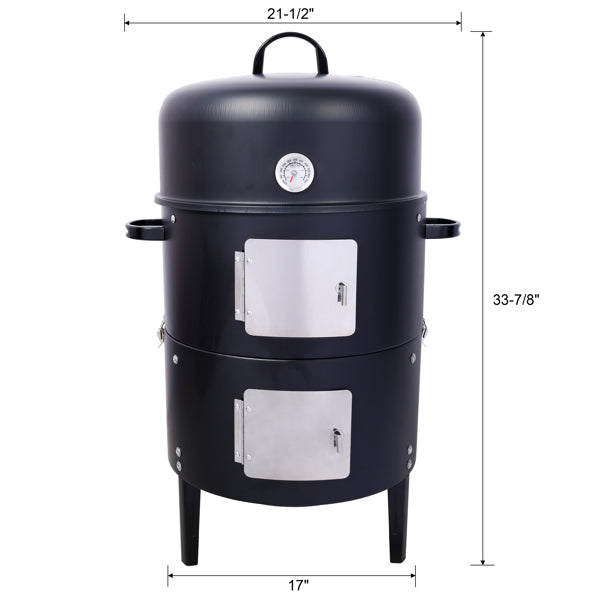 17 Inch Heavy Duty Charcoal Smoker Grill - Black