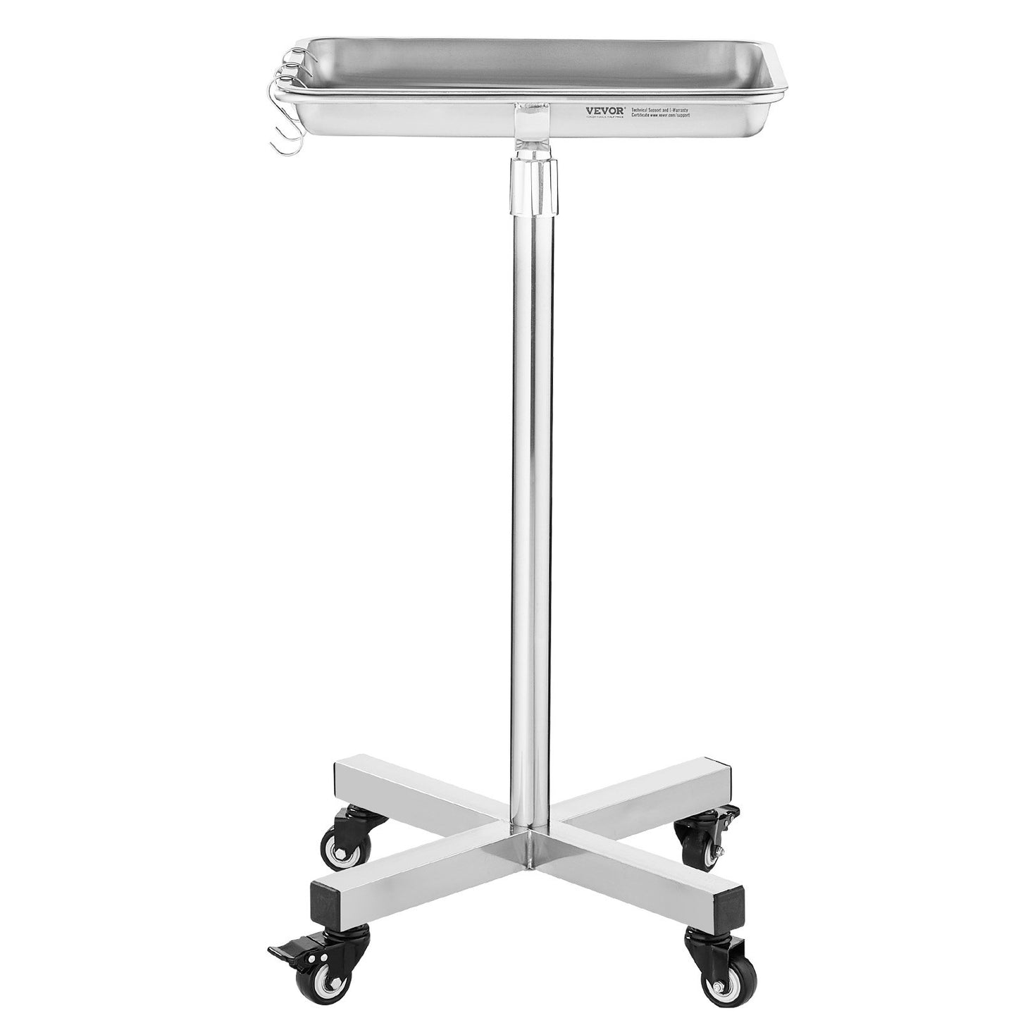 Stainless Steel Medical Tray on Wheels - Adjustable Height & Load Capacity 35Lbs