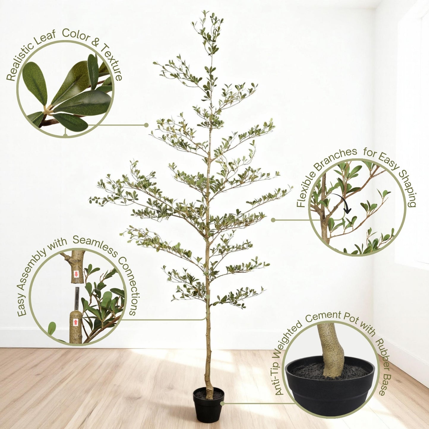 7FT Artificial Black Olive Tree - Realistic Indoor Fake Plant