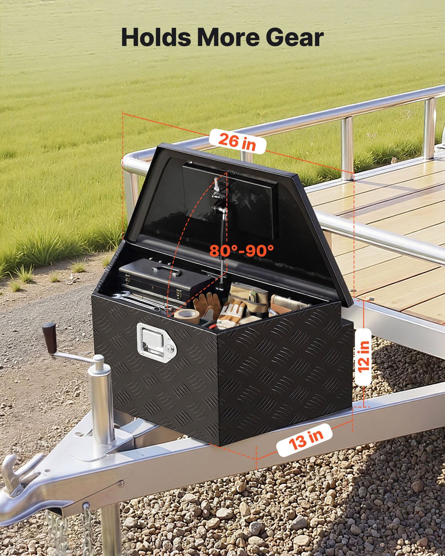 Aluminum Trailer Tongue Box with Lock 26x13x12 inches Heavy Duty Storage Organizer