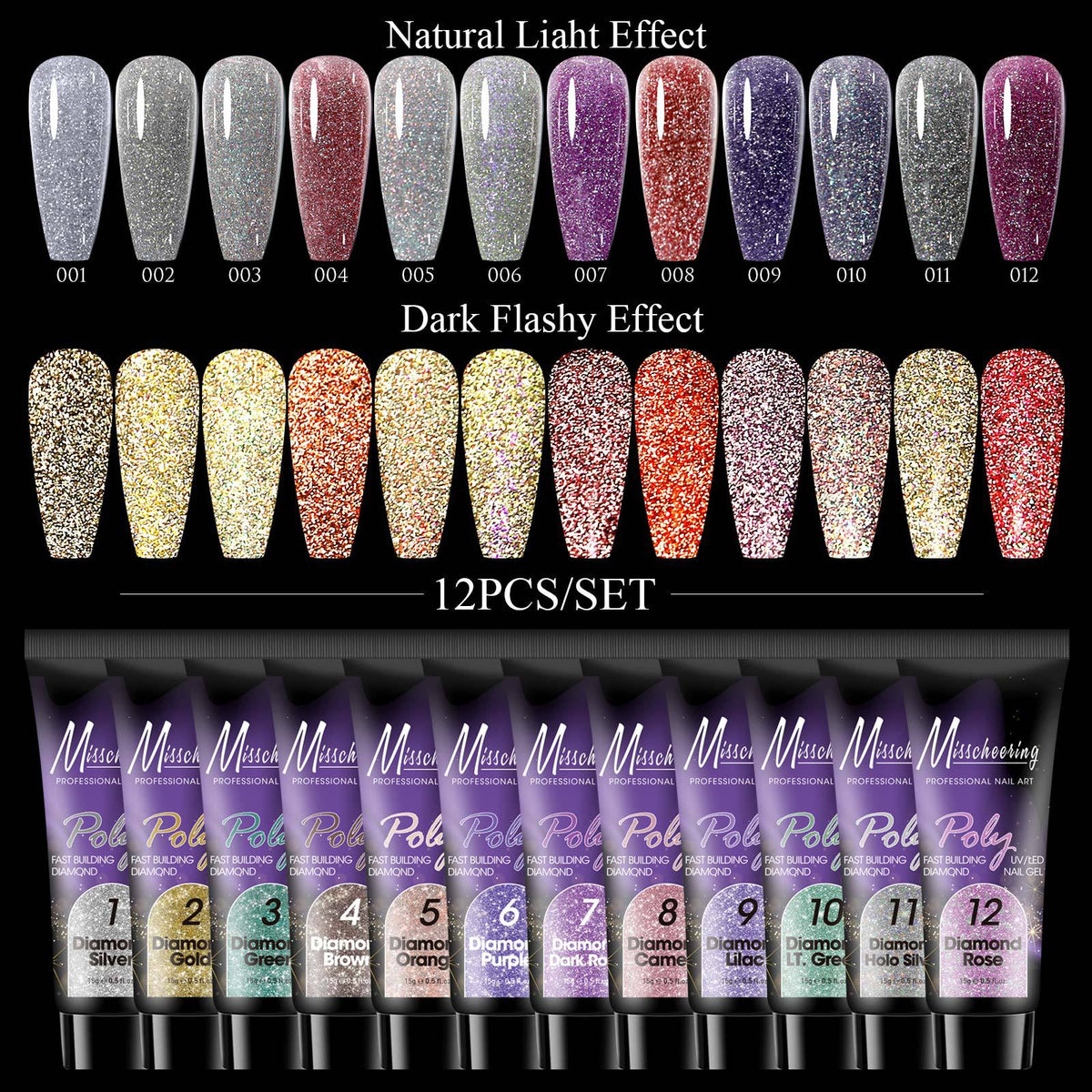 12-Color Sequin Nail Extension Kit - Nail Art & Gel Accessories