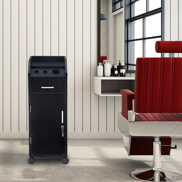 Black Hair Salon Tool Cart with 4 Drawers and Side Tray - Durable ABS & Particleboard