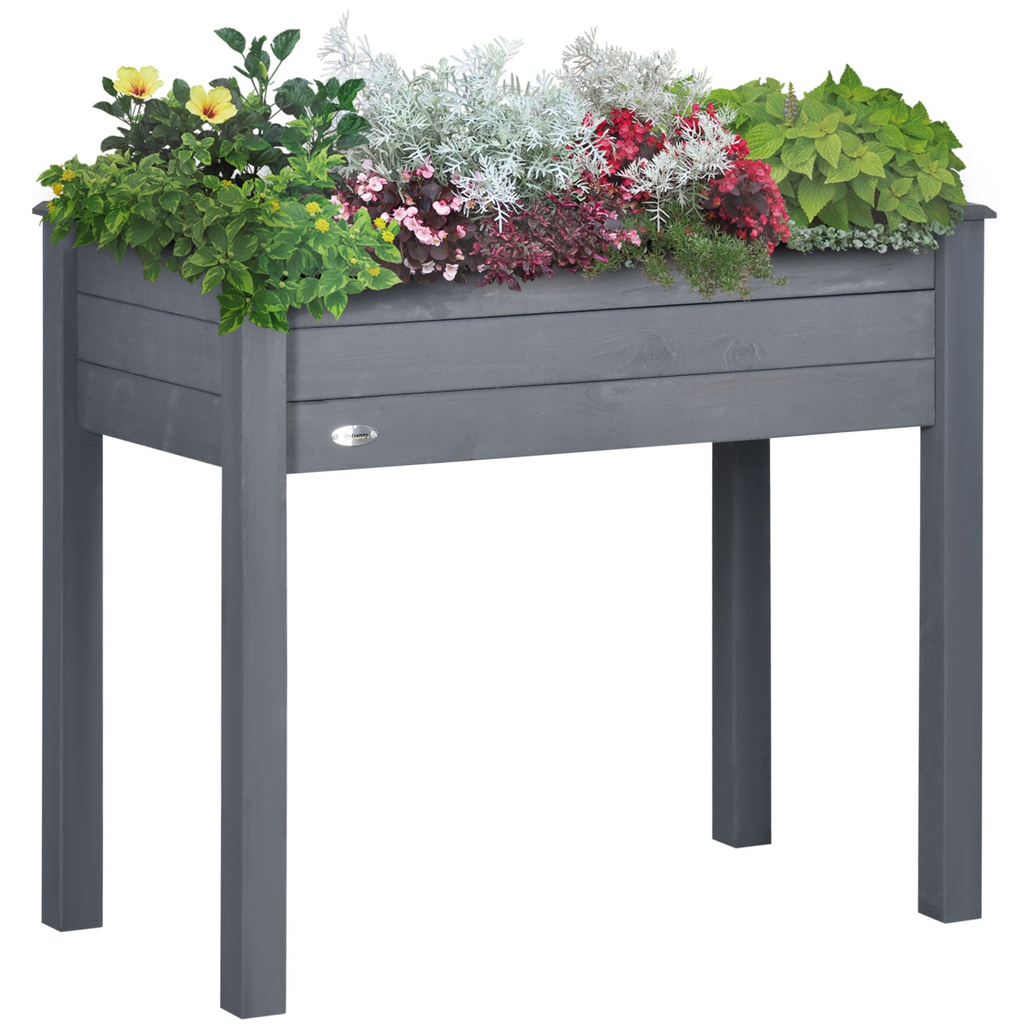 34-Inch Elevated Wooden Garden Bed with Drainage Holes - Dark Gray