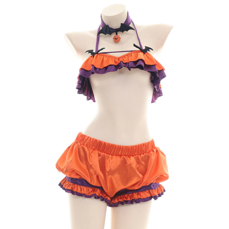 European & American Style Pumpkin Pajama Set for Adults - Cozy Cotton Blend Sleepwear