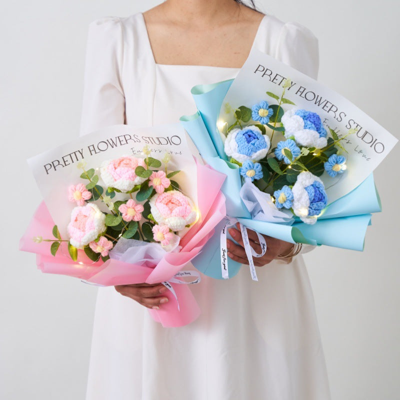 Artificial Flower Bouquet for Gift and Decoration - Knitted Floral Arrangement