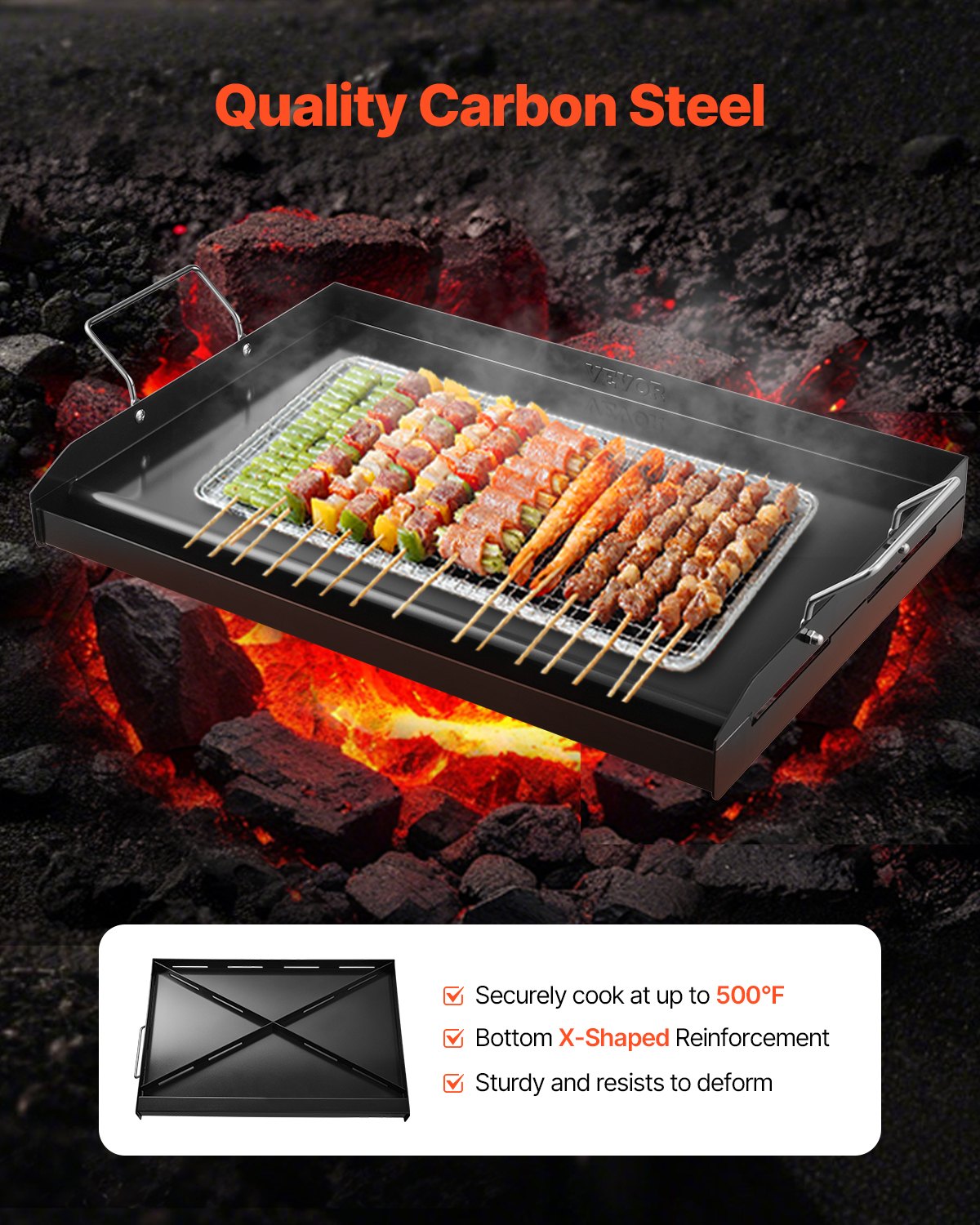 24x16 Inch Carbon Steel Flat Top Griddle - Universal BBQ Grill Pan