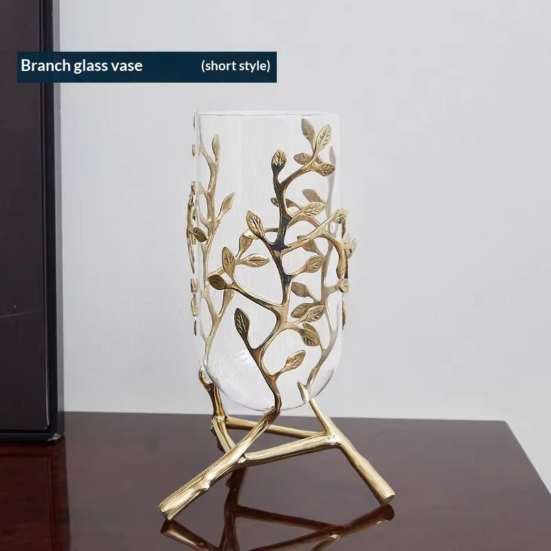 Brass and Glass Living Room TV Cabinet Vase Home Decor