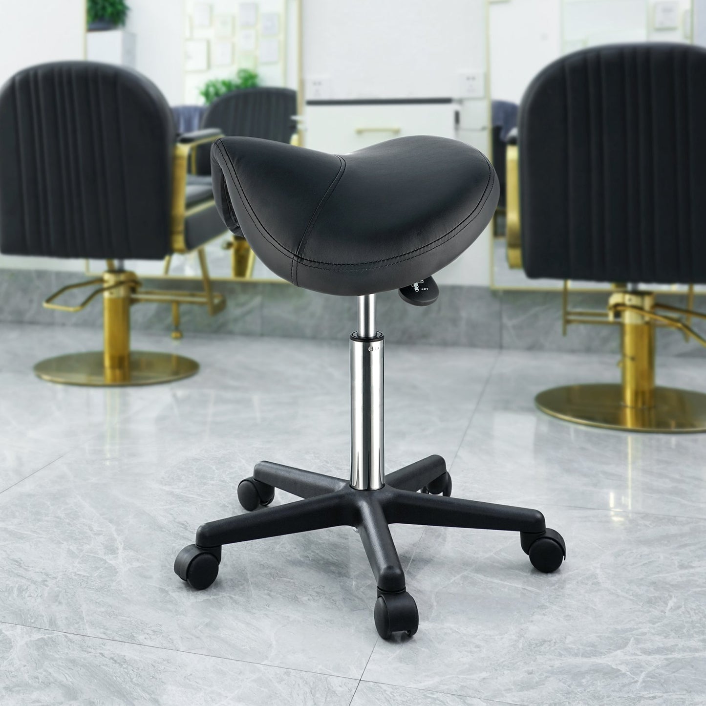 Height Adjustable Saddle Stool with Wheels - 400 lbs Capacity