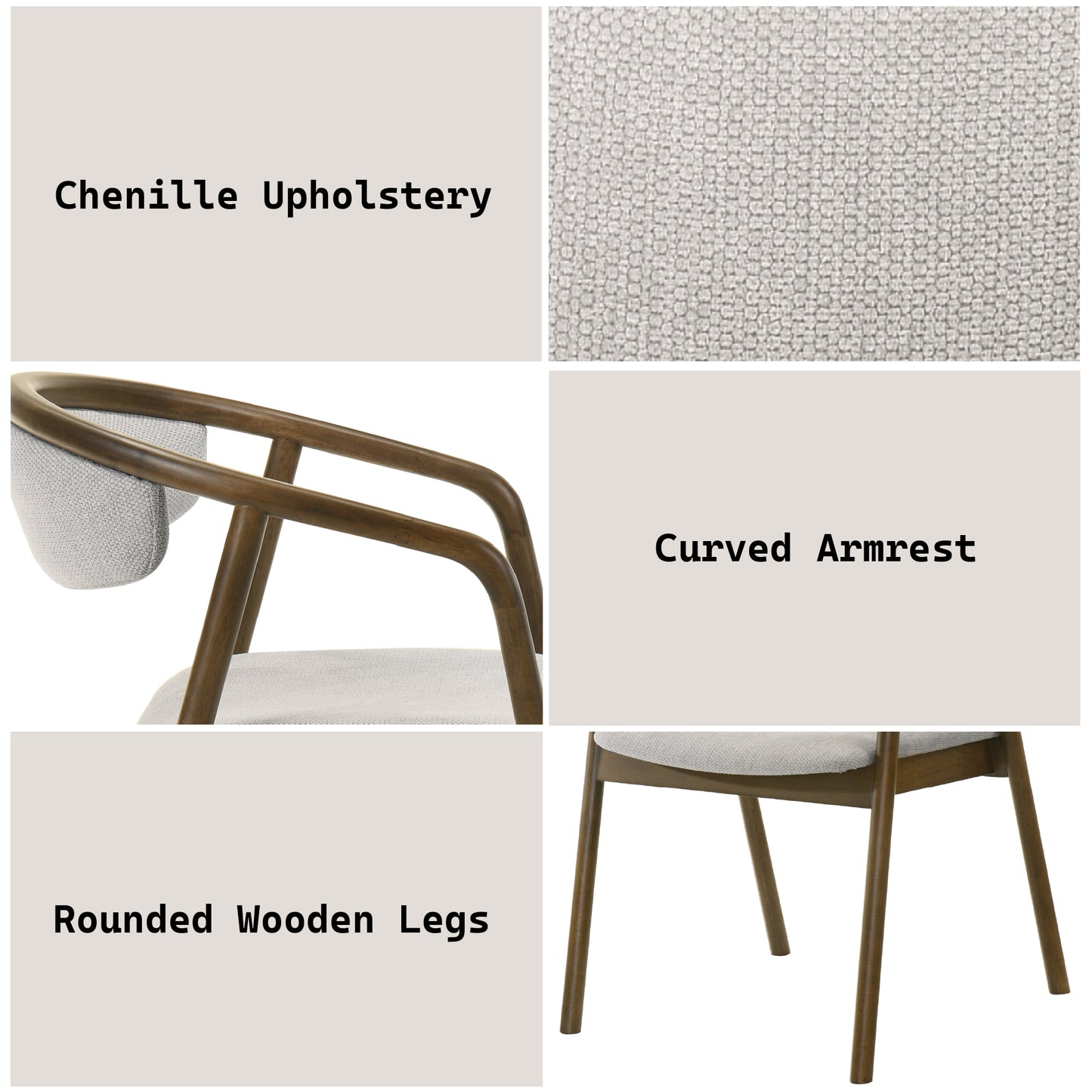 Delina Gray Chenille & Walnut Side Chair - Padded Seat