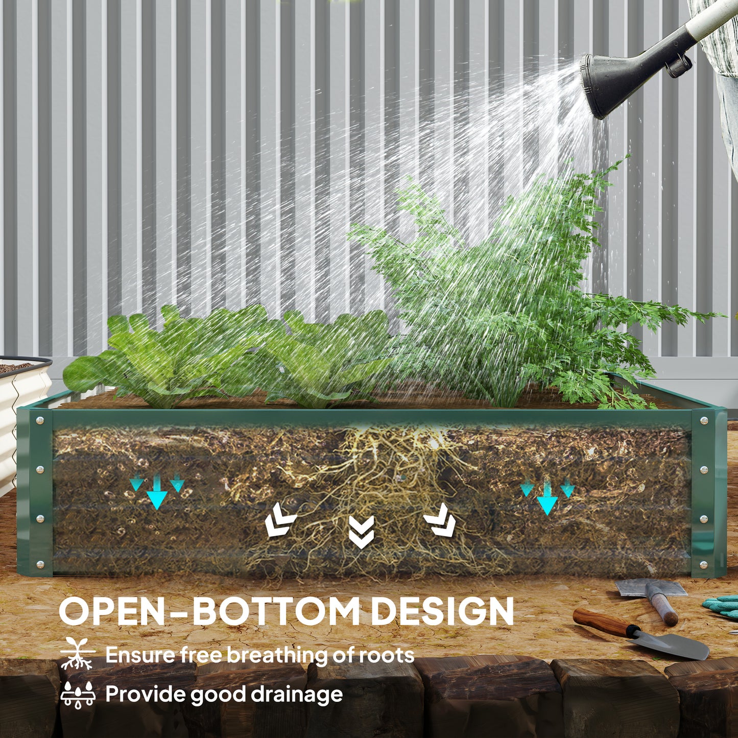 Galvanized Metal Planter Box - Easy Assembly Raised Garden Bed - Green