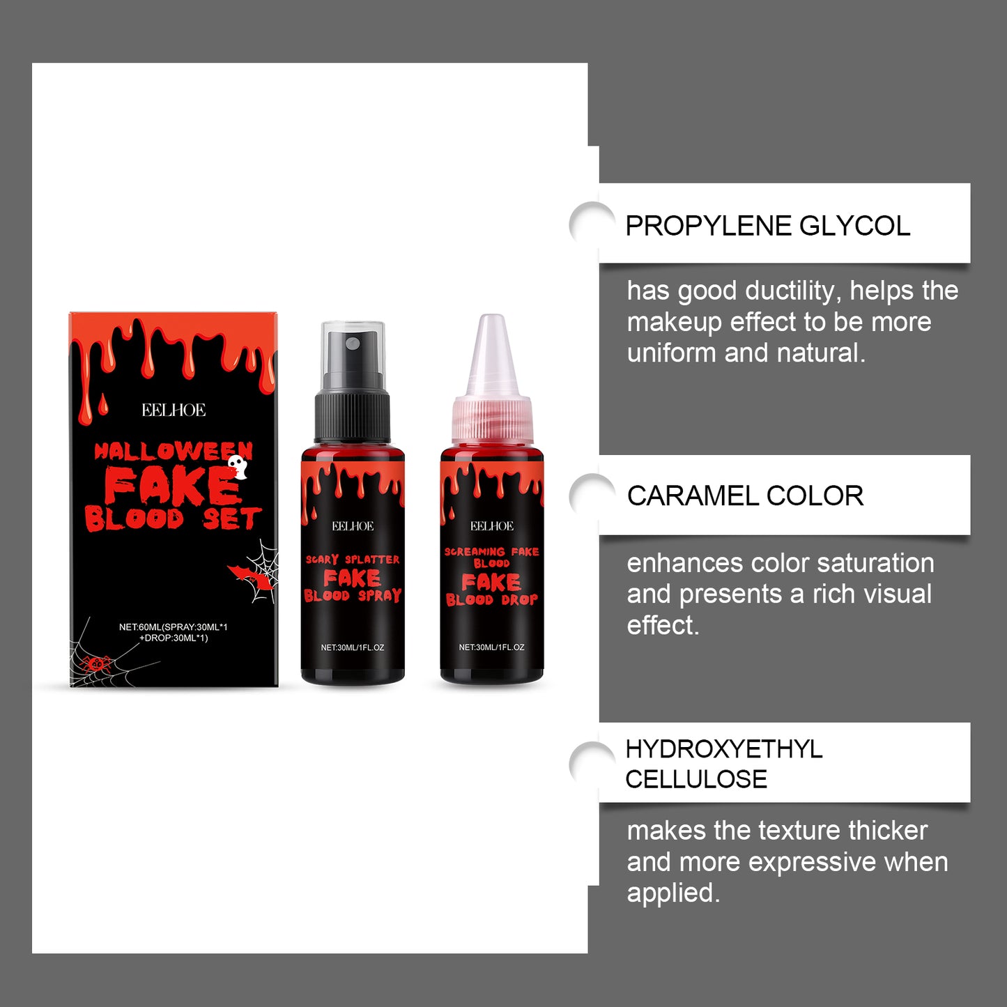 Halloween Fake Blood Makeup Set - Realistic Spray & Drop Effects