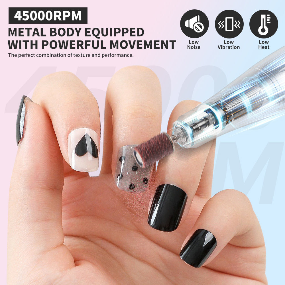 Professional Cordless Electric Nail Drill - 45000 RPM E-File Kit