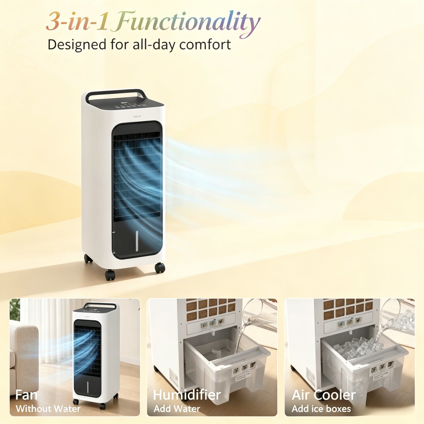 Portable Air Cooler with 3 Modes - White, Remote Control
