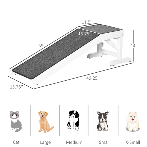 Dog Ramp for Bed with Non-Slip Carpet & Top Platform - 49 Inch Wood Pet Steps