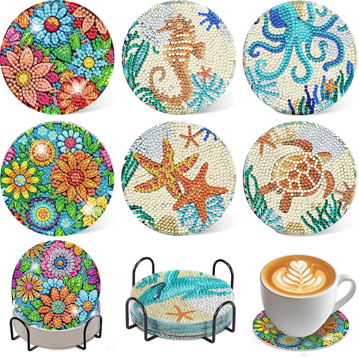 16 Pcs Diamond Art Coaster Kit - Colorful Plastic Design
