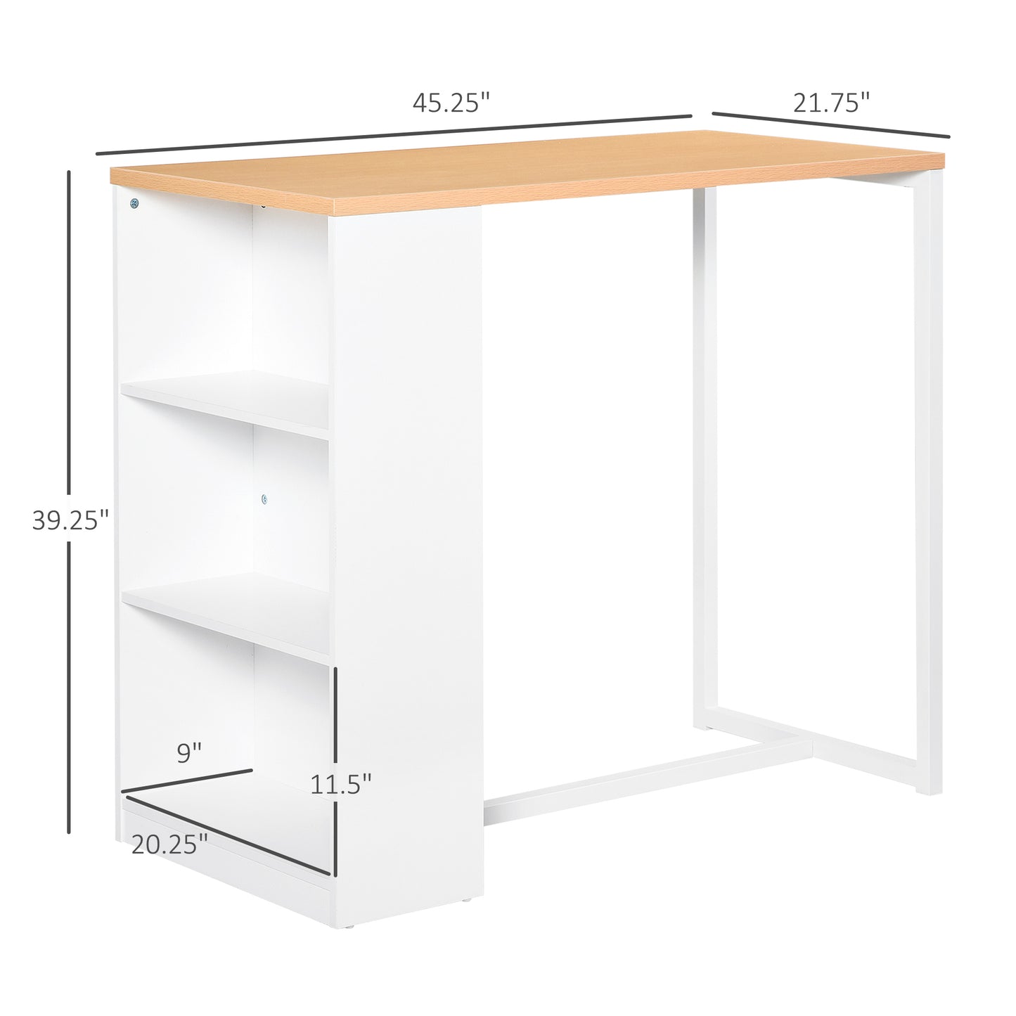 Modern Bar Table with 3 Storage Shelves - White Kitchen Dining Table