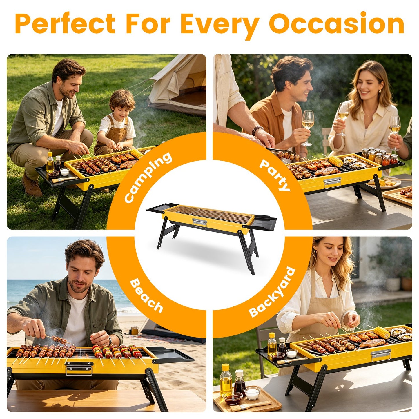 Portable Folding Charcoal Grill - Compact Stainless Steel BBQ