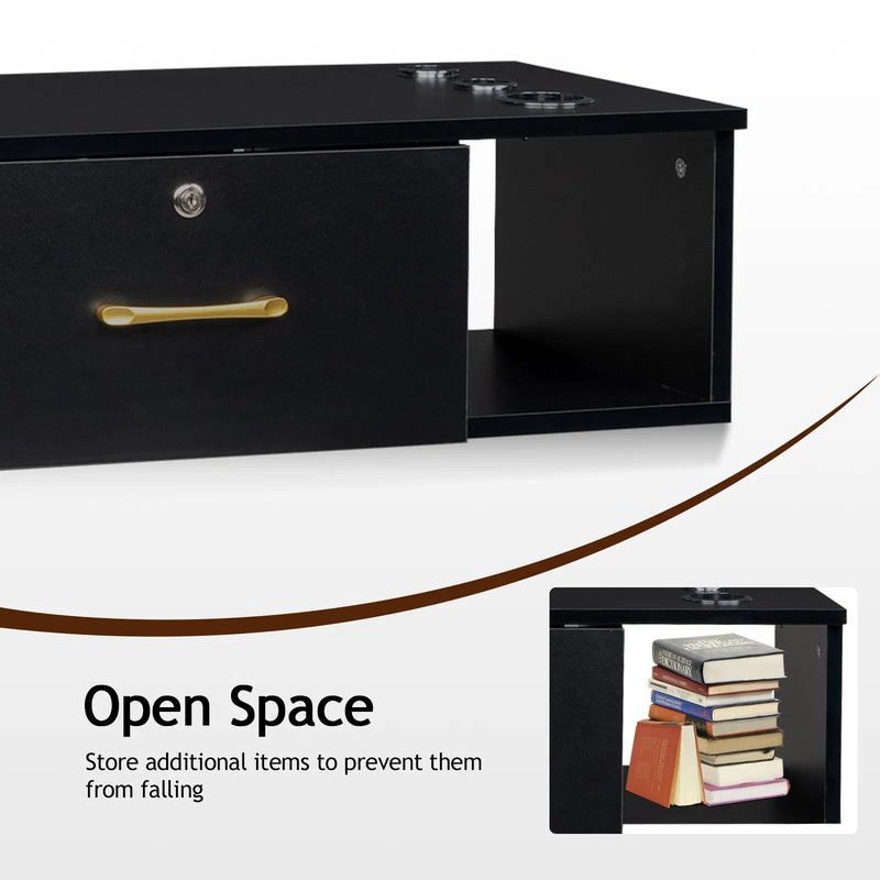 Black Salon Storage Cabinet - 2 Drawers & Lock