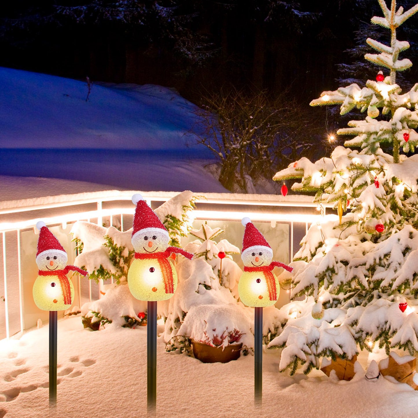 Solar Snowman Stake Light - Warm White LED Outdoor Christmas Decor