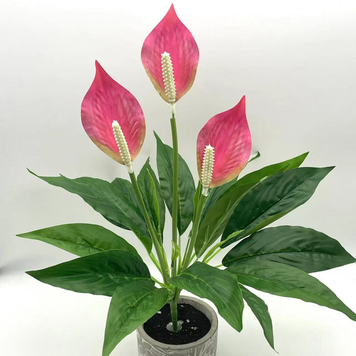 Artificial Green Plant Potted Flowers with Black Basin - Realistic Faux Flora