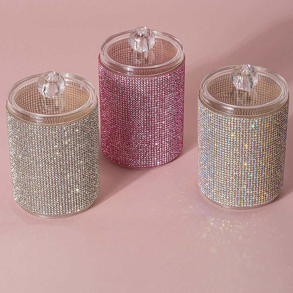 Diamond-Embellished Cotton Swab Storage Box - Home Organization