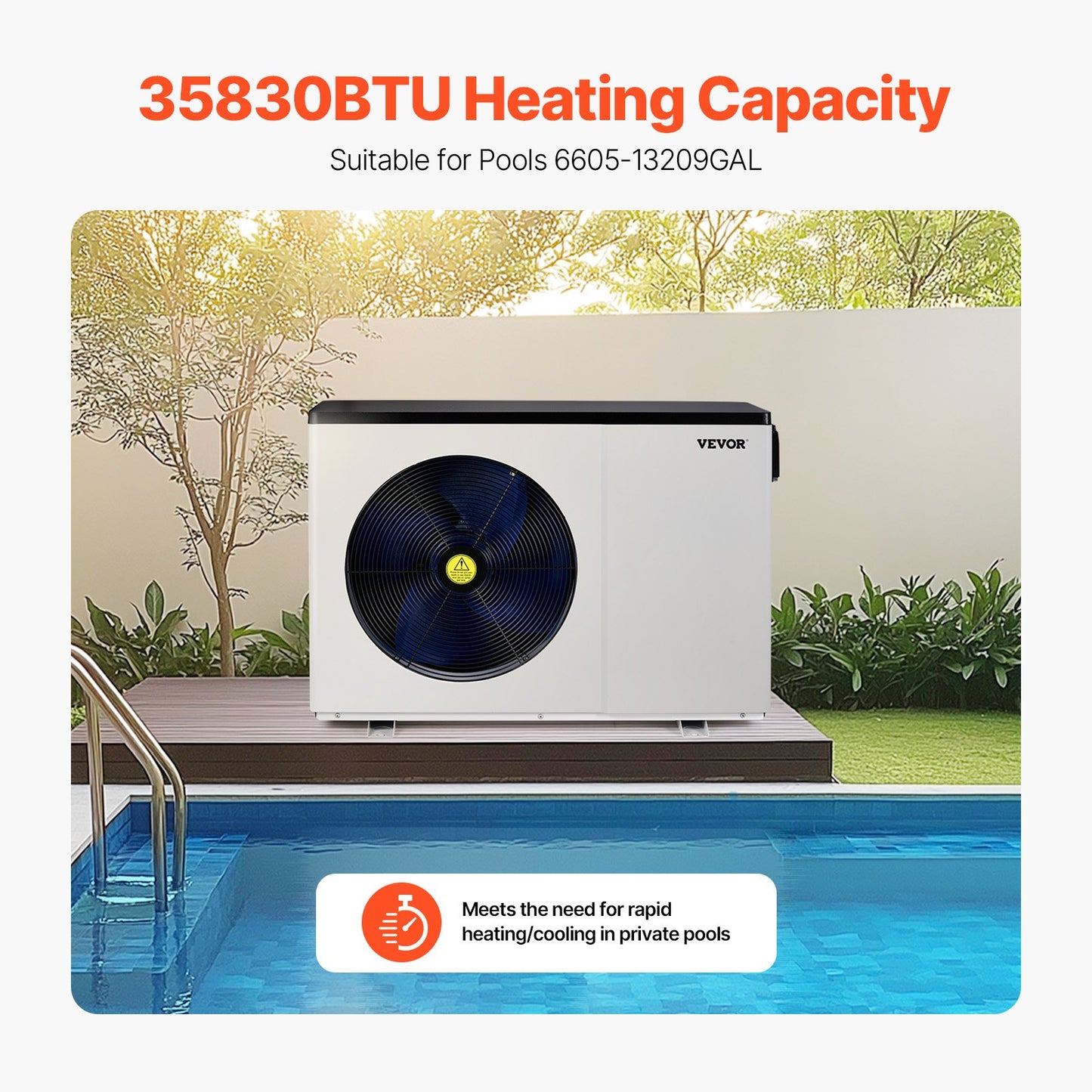 Electric Pool Heat Pump 35830 BTU for Above & In-Ground Pools - Energy Efficient