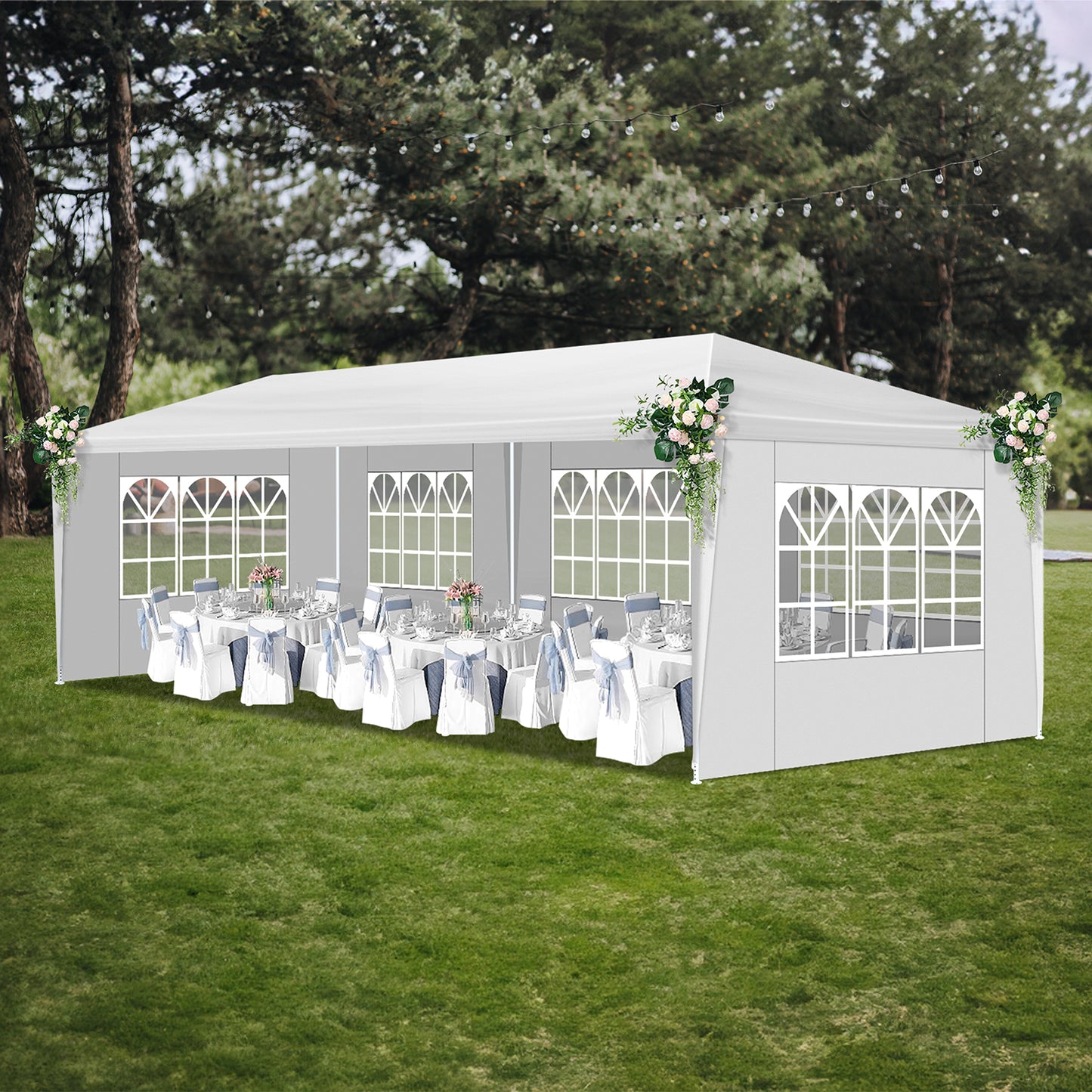 10x30ft White Party Tent with 5 Sidewalls - Waterproof Canopy