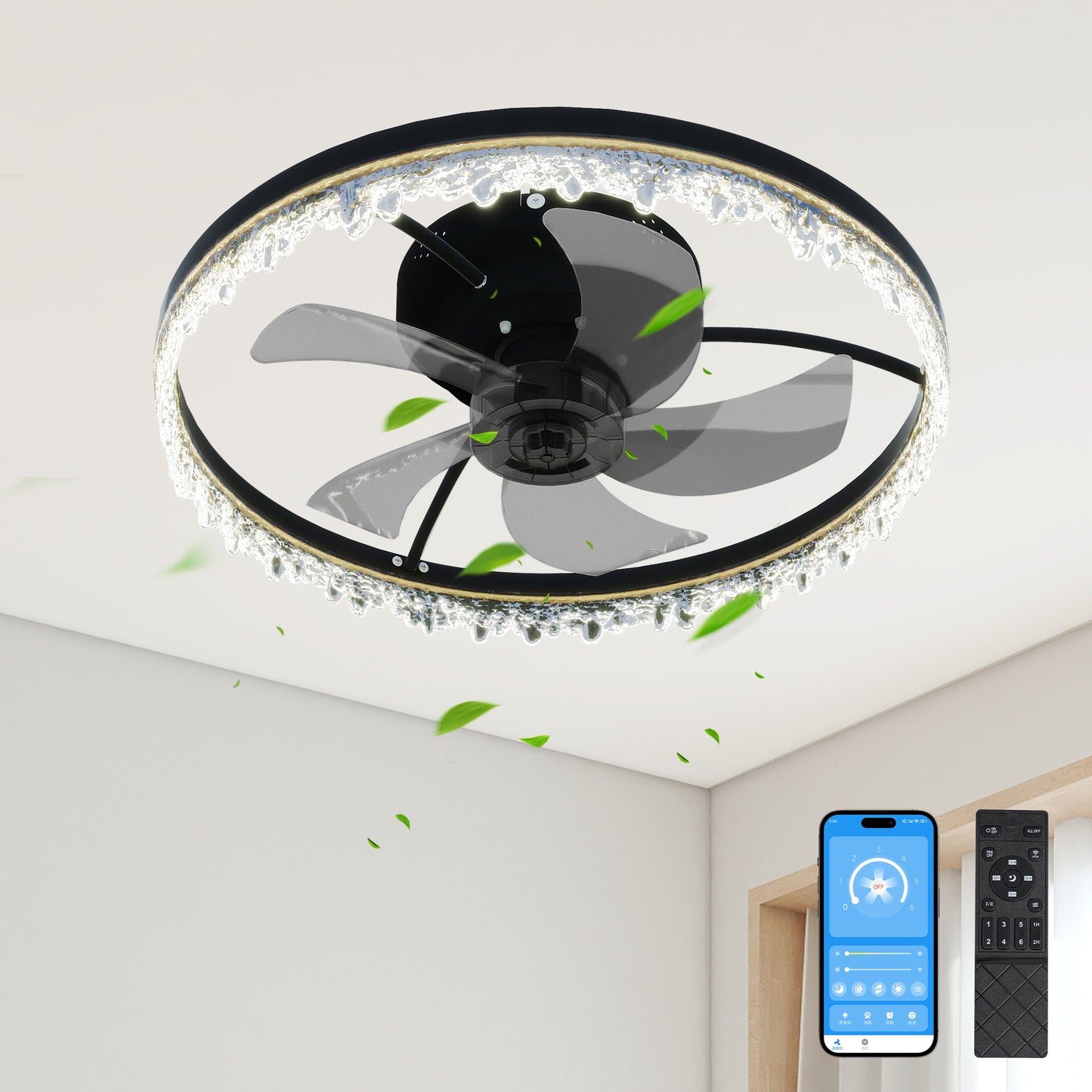 20-Inch Smart Flush Mount Ceiling Fan with LED Light & Remote Control