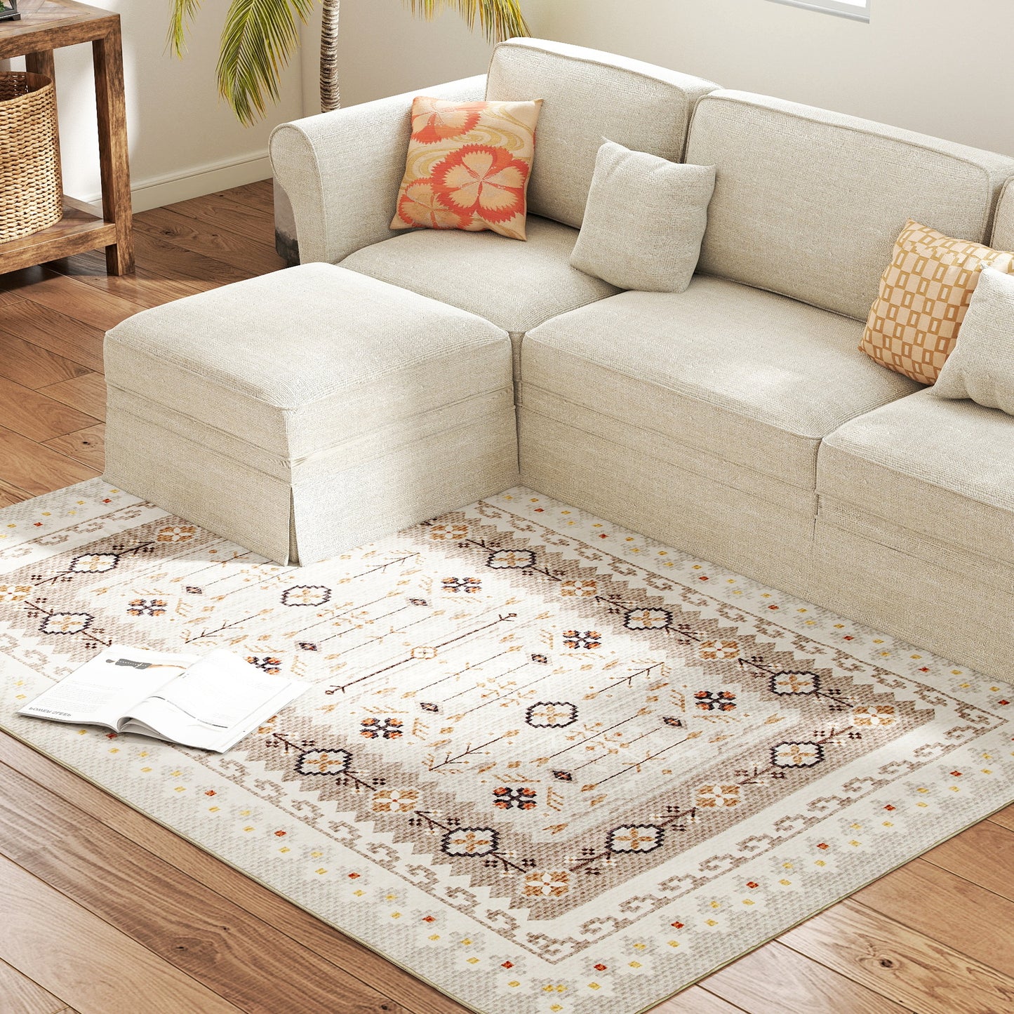 Machine Washable Boho Area Rug 4x6 - Non-Slip Flannel Carpet