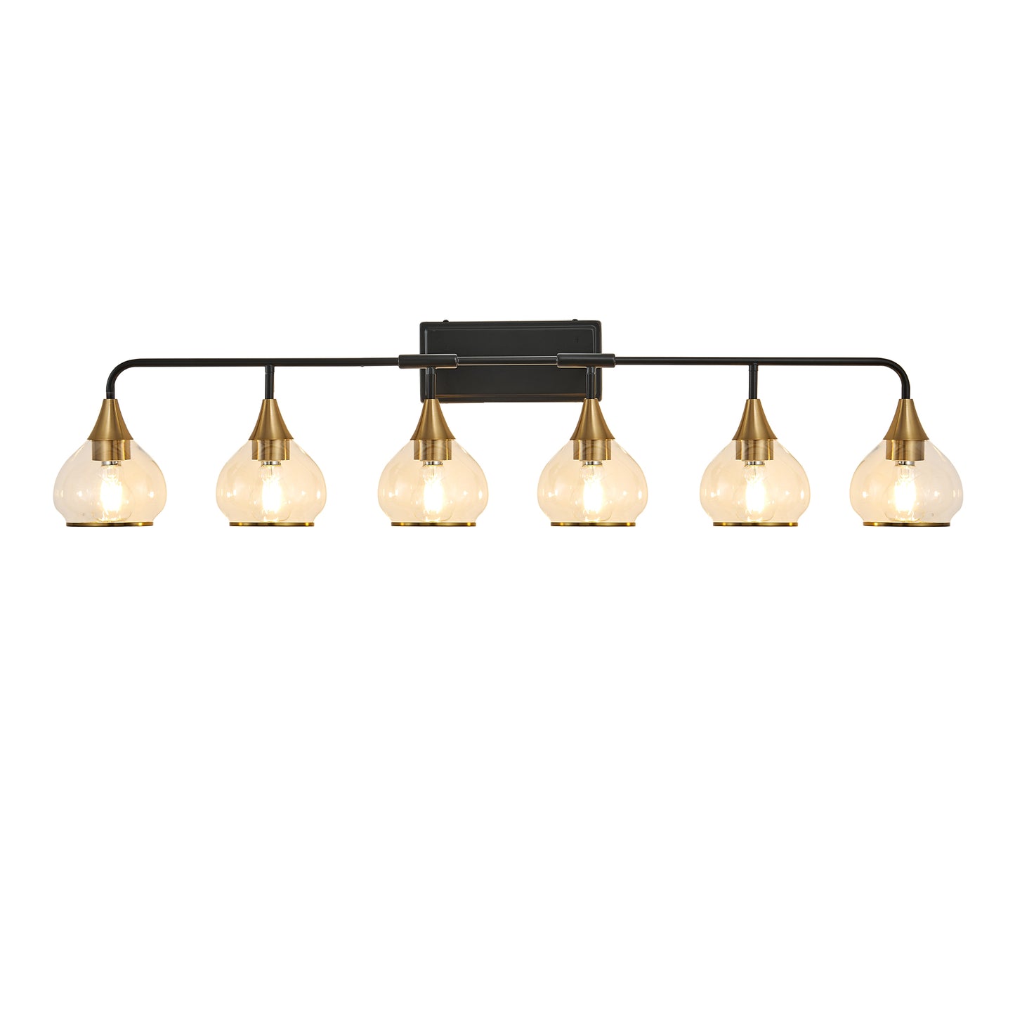 48-Inch Modern Industrial Wall Sconce with Clear Glass Shades - Black & Gold Bathroom Light Fixture, 6 Bulb E26 Compatible